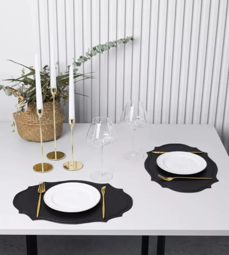 Irregular Faux Leather Placemats Set for Dining Table, 1–6 Pcs