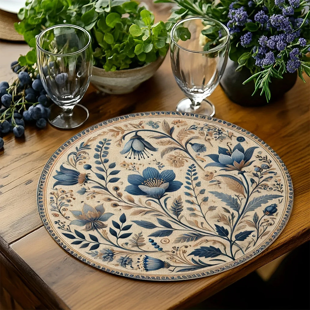 Blue and white polyester dining placemats
