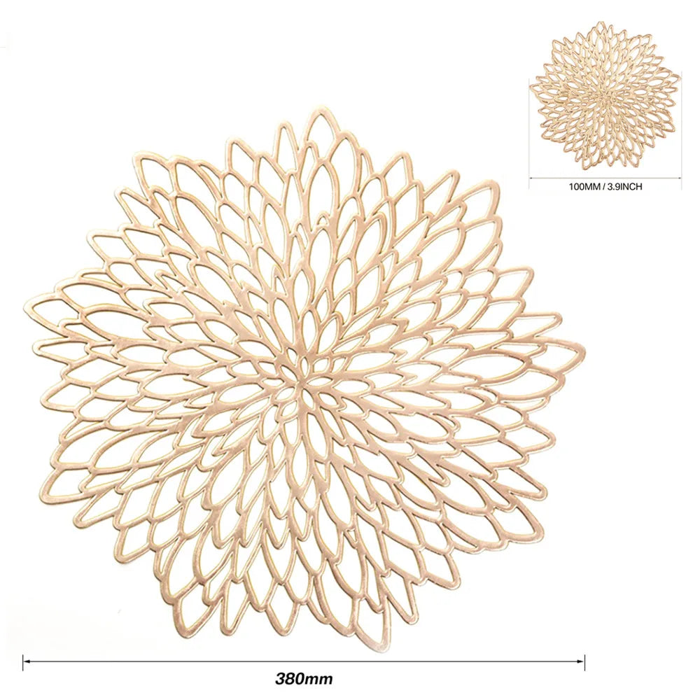 Decorative hollow-out floral placemat set on dining table