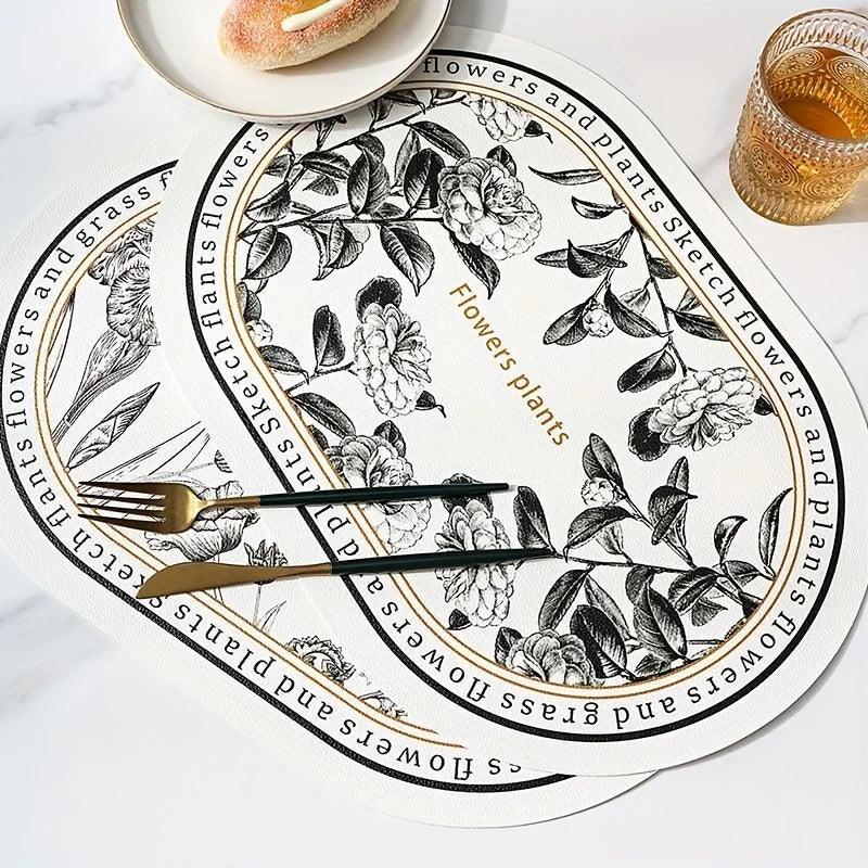 Floral PU leather placemat for dining table