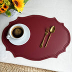 Irregular faux leather placemat on a dining table