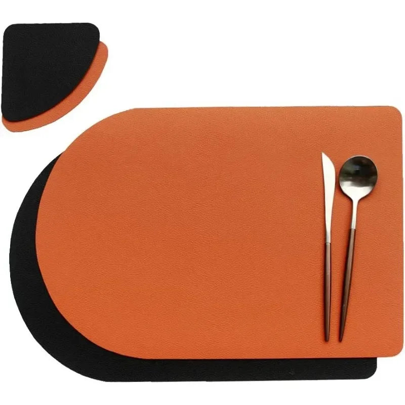 Reversible leather placemats and matching coasters