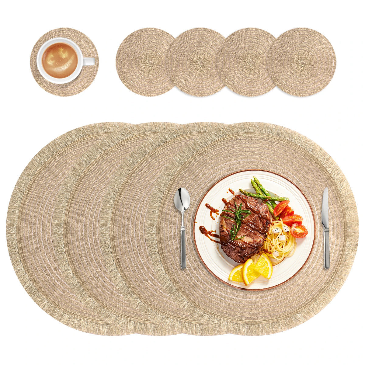 Round braided placemat for dining table