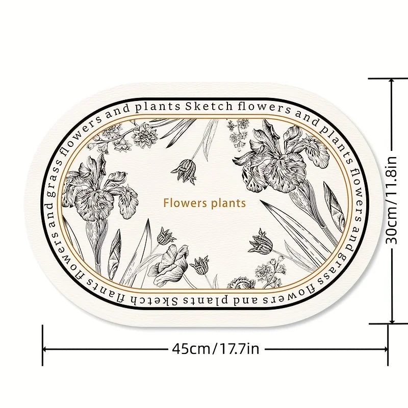 Round floral placemat with sketch flower pattern
