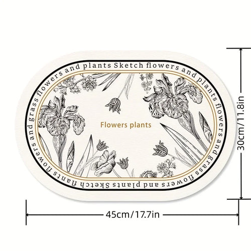 Round floral placemat with sketch flower pattern
