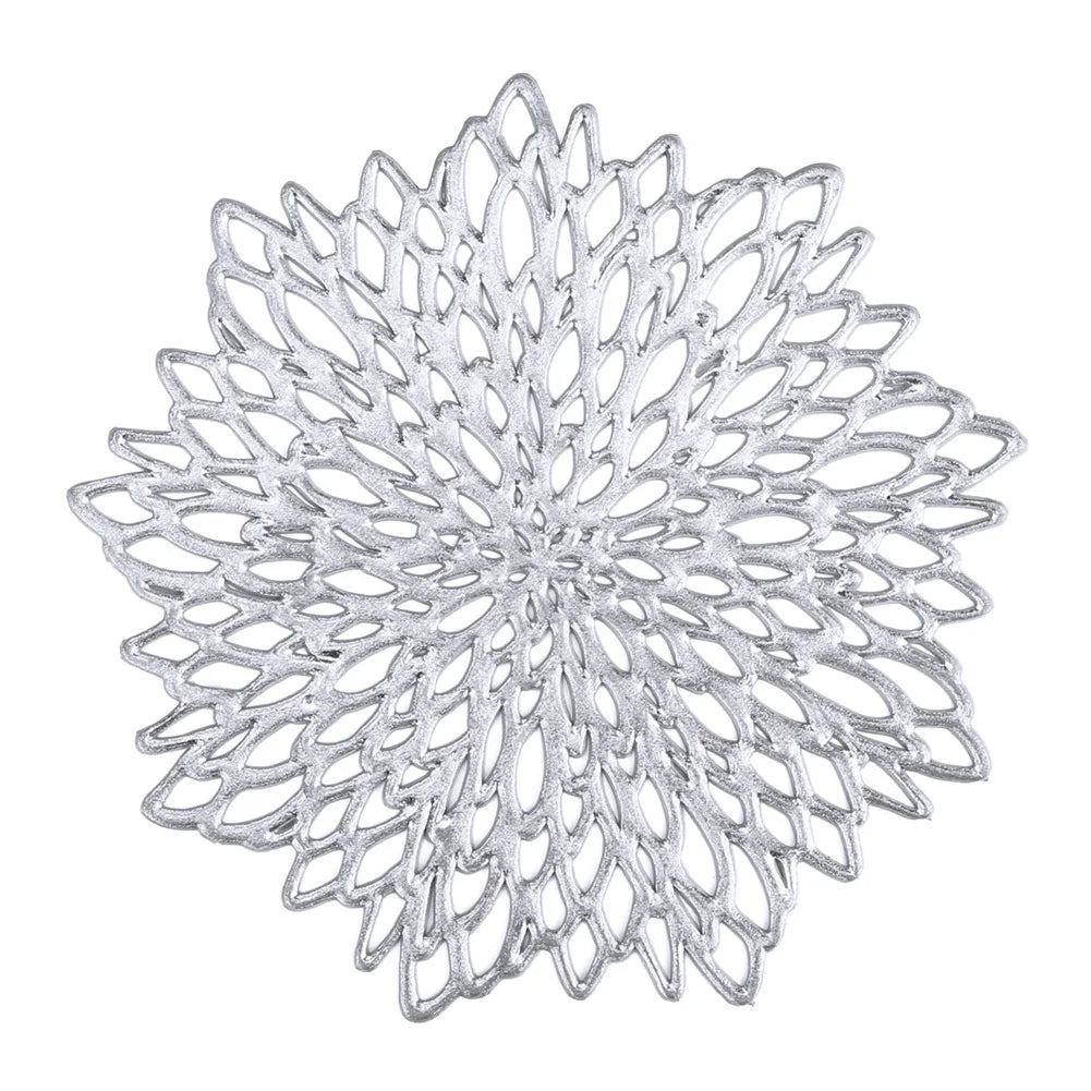 Round silver floral PVC placemat for dining table