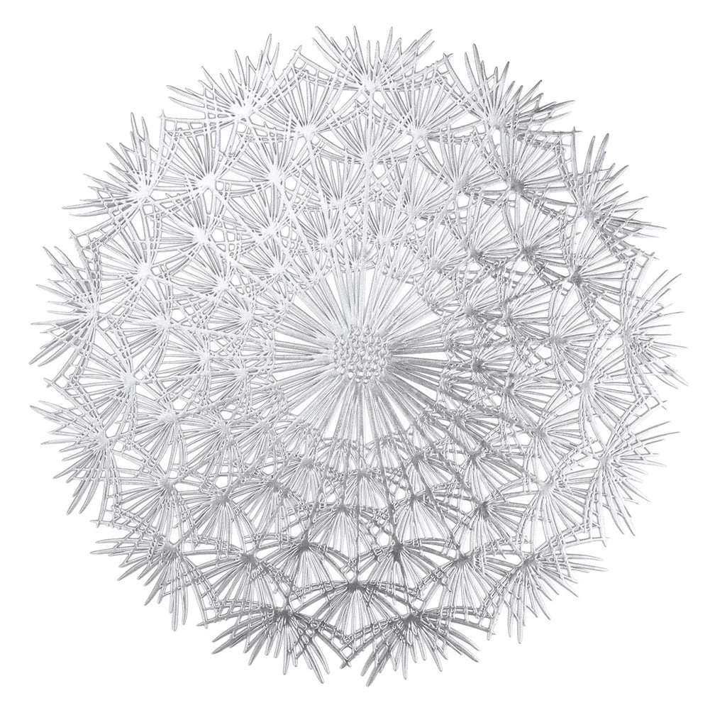 Silver round PVC placemat with leaf design